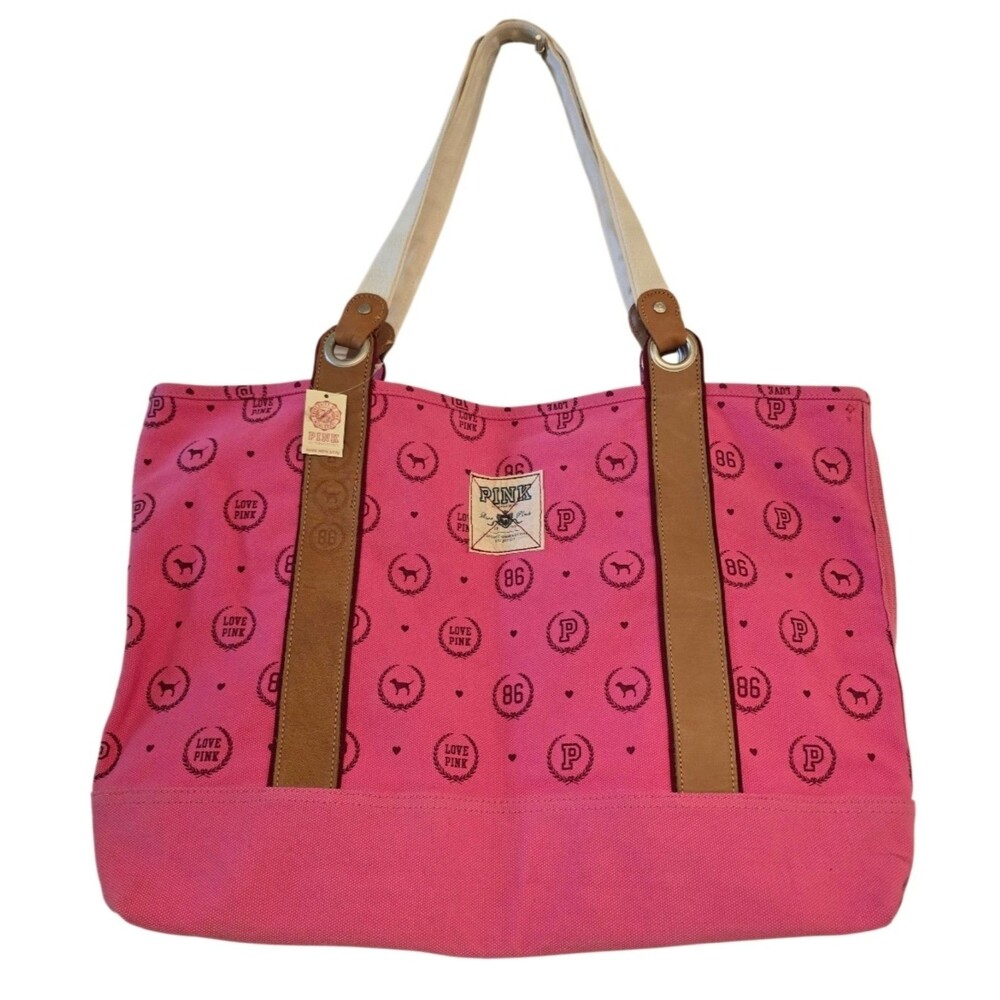 VS PINK HEAVY DUTY CANVAS TOTE BAG LOGO MONOGRAM BOOK BAG VINTAGE Y2K NEW WT